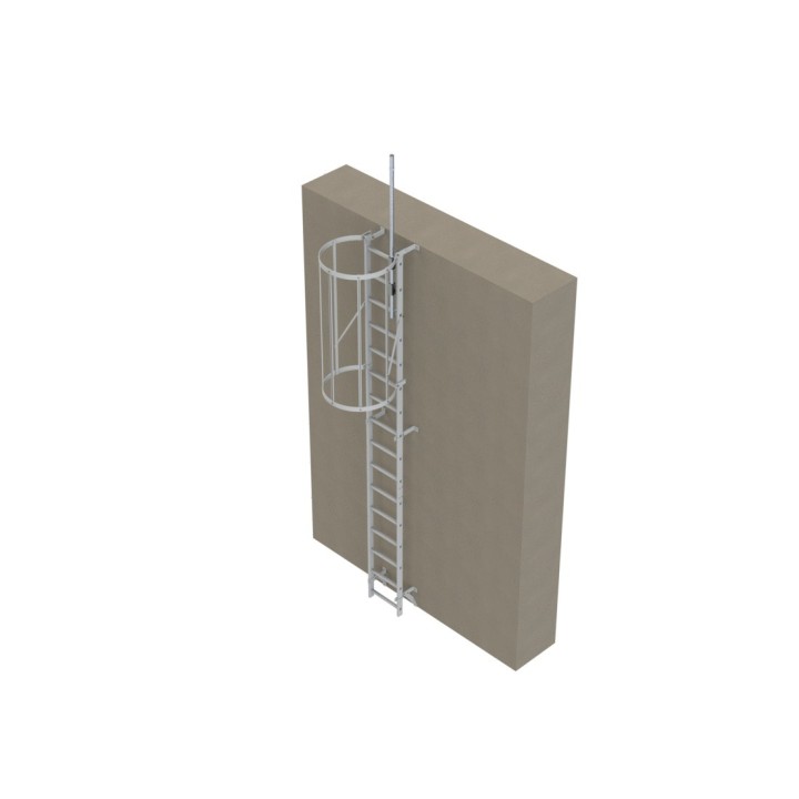 Échelle à crinoline hauteur 4500 mm avec crosse de sortie escamotable EN ISO 14122-4