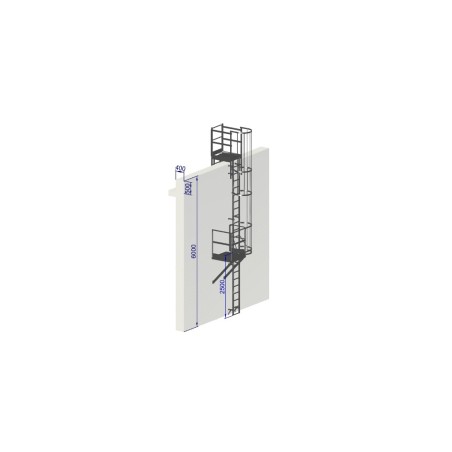 Escalera de protección dorsal de altura 6000 mm con paso de antepecho EN ISO 14122-4