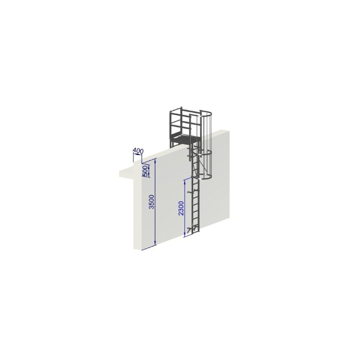 Escalera con protección dorsal de 3500 mm con paso de peto