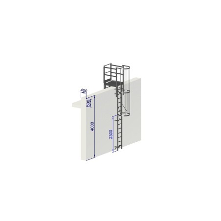 Escalera con protección dorsal de 4000 mm con paso de antepecho