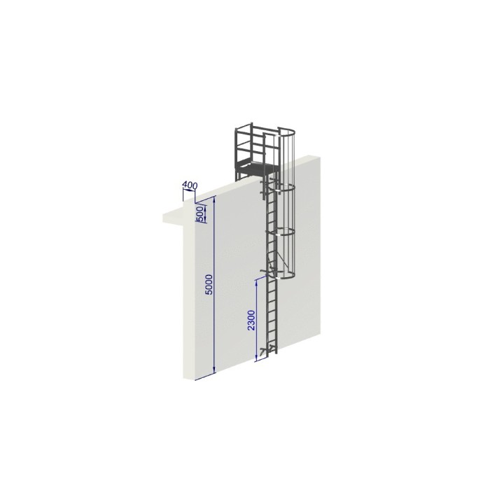 Escalera con protección dorsal de 5000 mm con paso de antepecho
