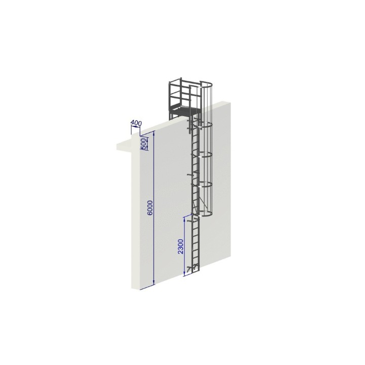 Escalera con protección dorsal de 6000 mm con paso de antepecho