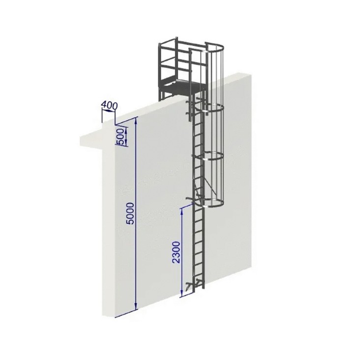 Escalera con protección dorsal de 5000 mm con paso de antepecho