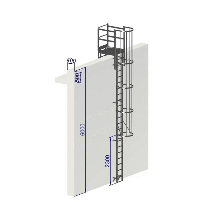 Escalera con protección dorsal de 6000 mm con paso de antepecho