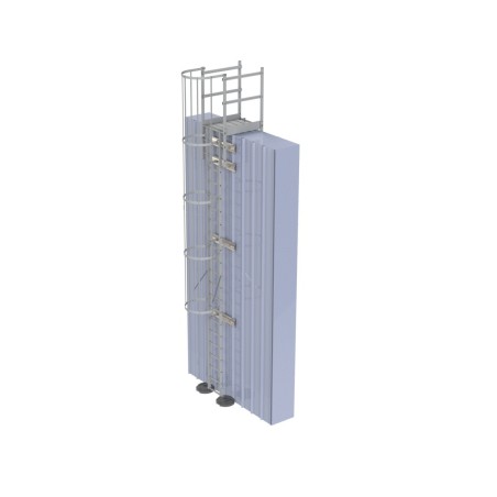 Escalera con protección dorsal de 6000 mm con fijación a fachada y paso de antepecho