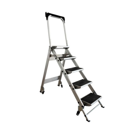Taburete plegable confort de 5 peldaños con ruedas escamoteables