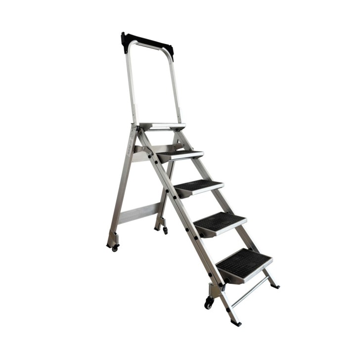 Taburete plegable confort de 5 peldaños con ruedas escamoteables