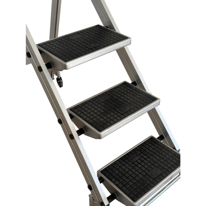 Taburete plegable confort de 5 peldaños con ruedas escamoteables