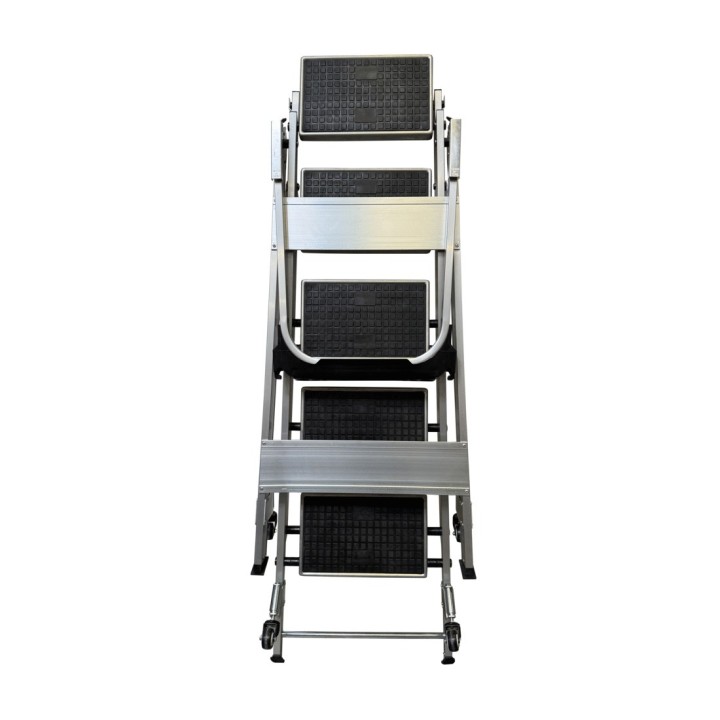Taburete plegable confort de 5 peldaños con ruedas escamoteables