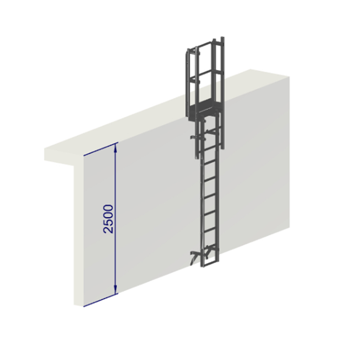 Escalera de crinolina de 2500 mm de altura sin arcos