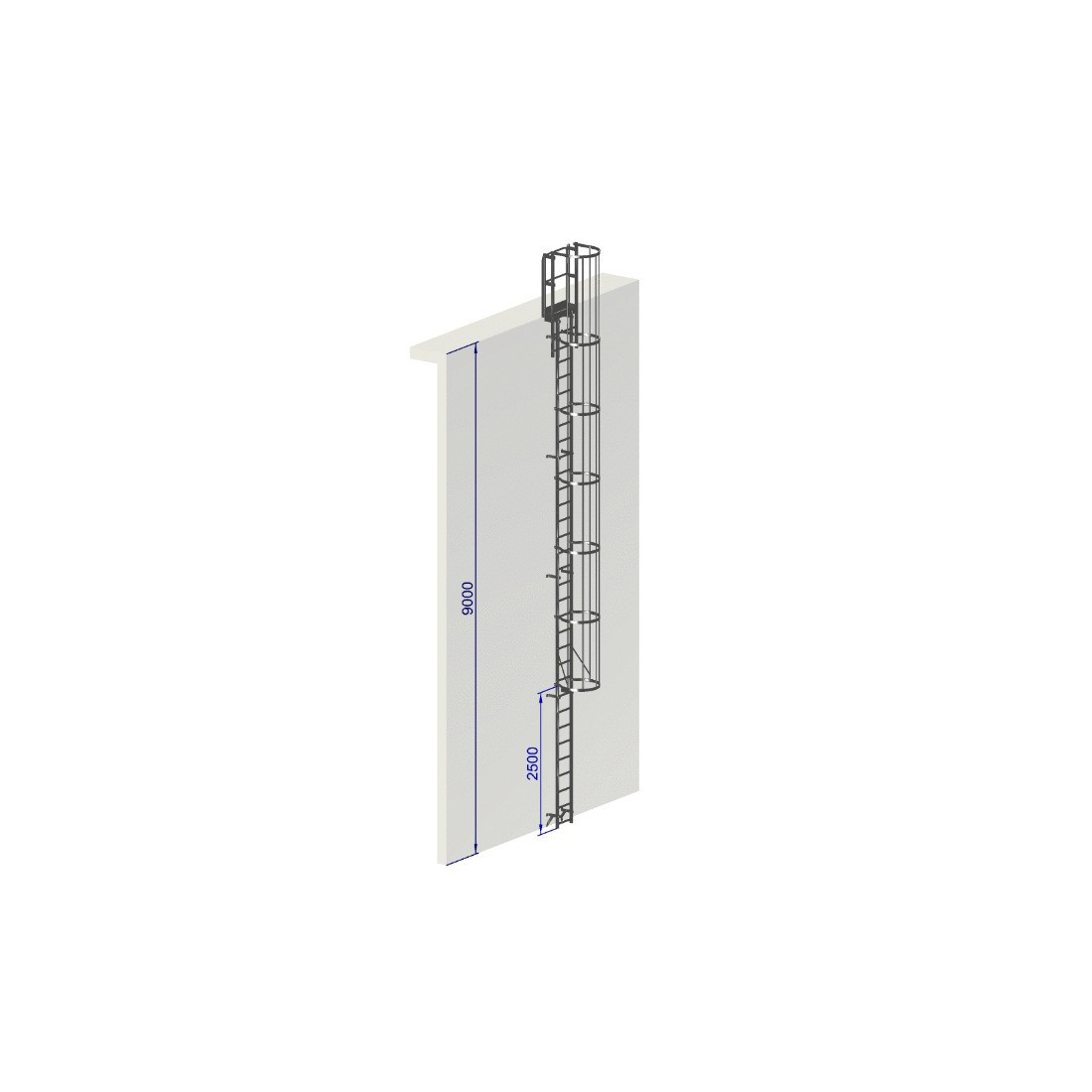 Escalera de protección dorsal - Crinolina altura 9000 mm EN ISO 14122-4
