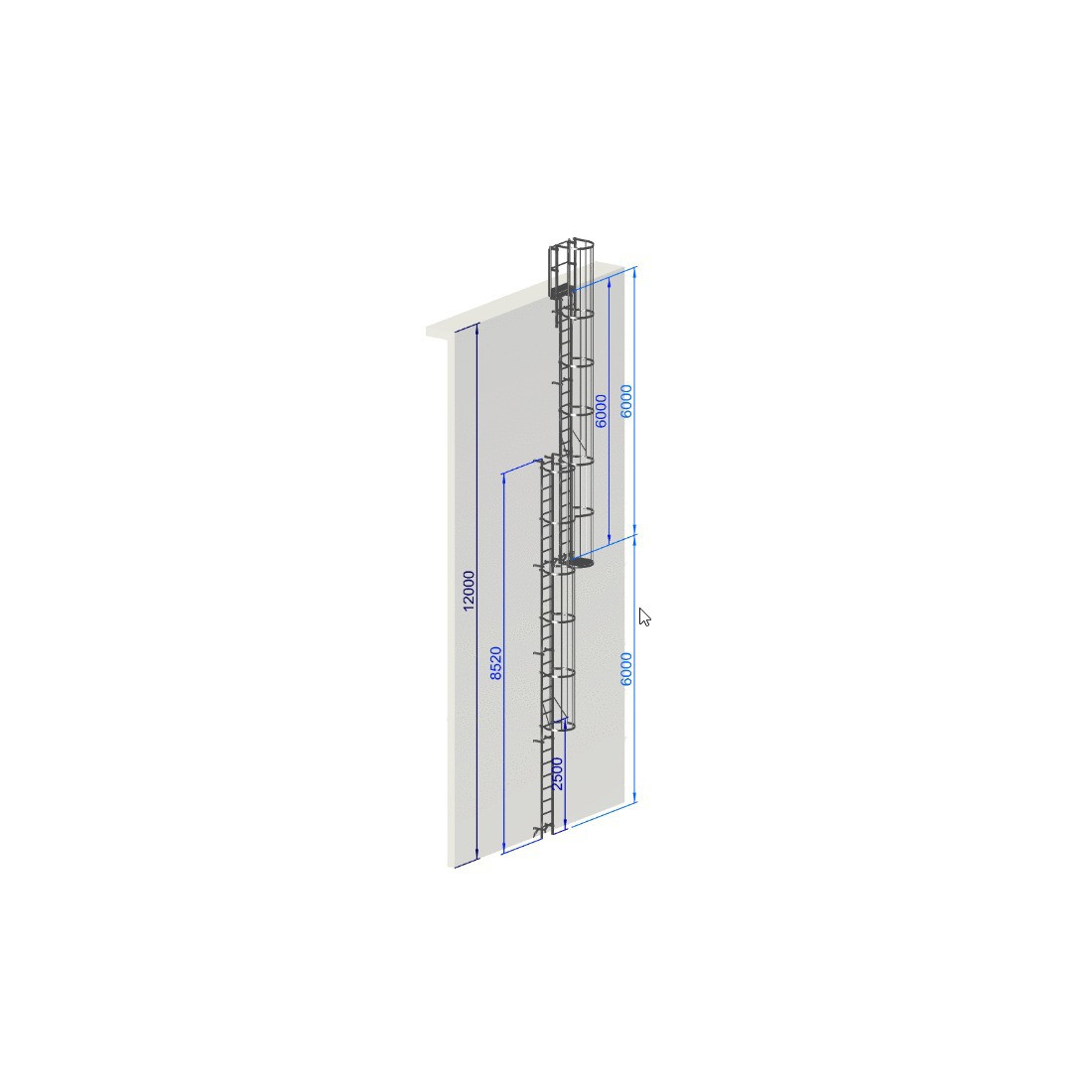 Escalera de protección dorsal - Crinolina altura 12 000 mm EN ISO 14122-4