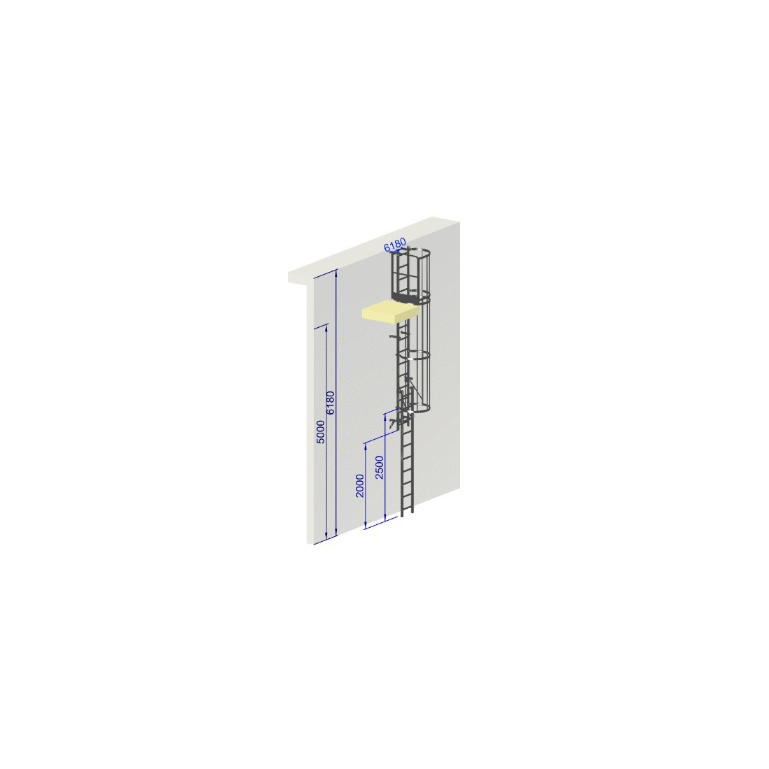 Escalera de protección dorsal - Crinolina altura de salida 5000 mm con salida lateral EN ISO 14122-4